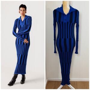 NWT SKFK Jare Gots Geometric Sweater Maxi Dress Size 6 Indigo Blue Knit
